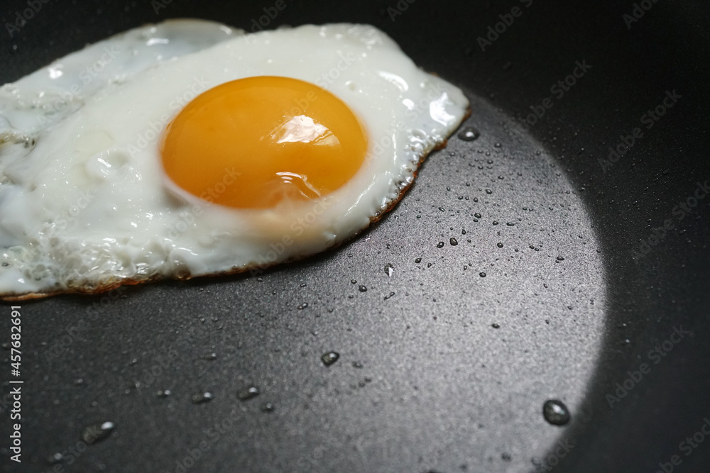 Fried egg in a frying pan, Close up Fried egg in a frying pan, Close up