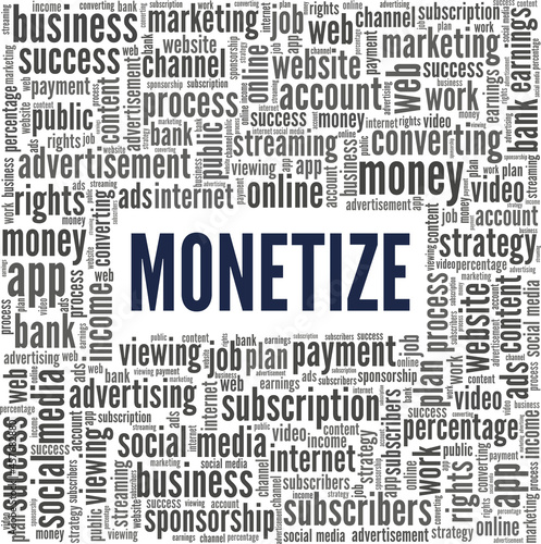 Monetize vector illustration word cloud isolated on white background.