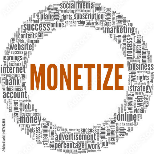 Monetize vector illustration word cloud isolated on white background.
