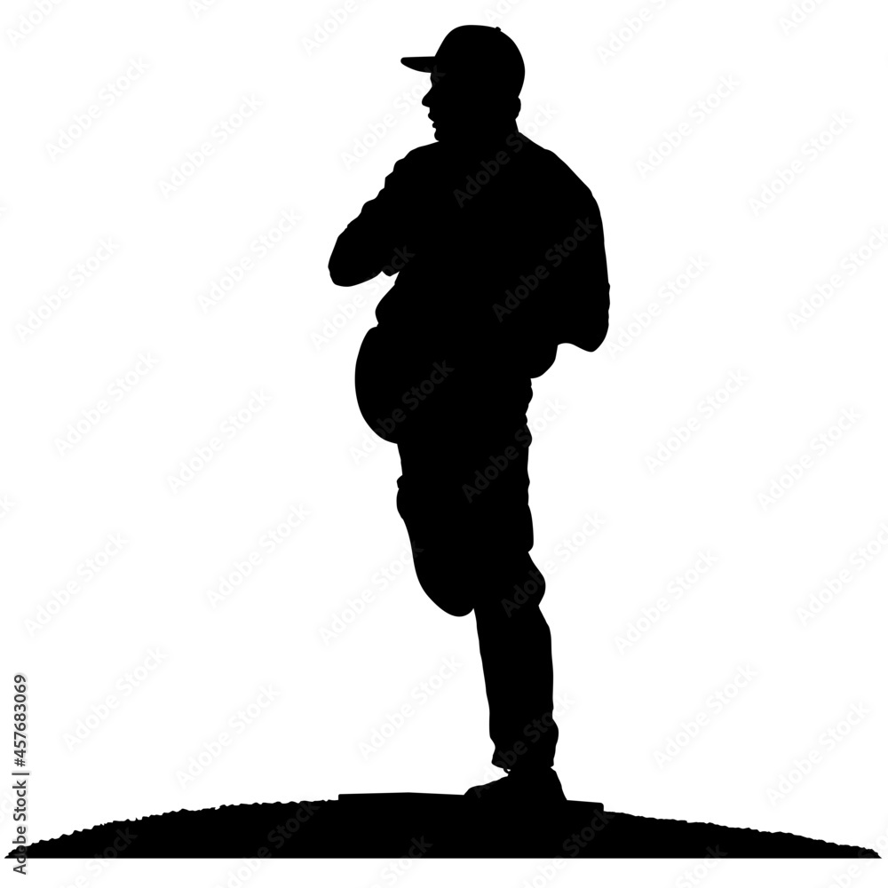 Baseball player, pitcher while throwing ball. Pitcher throwing a ball on pitcher mound. Detailed