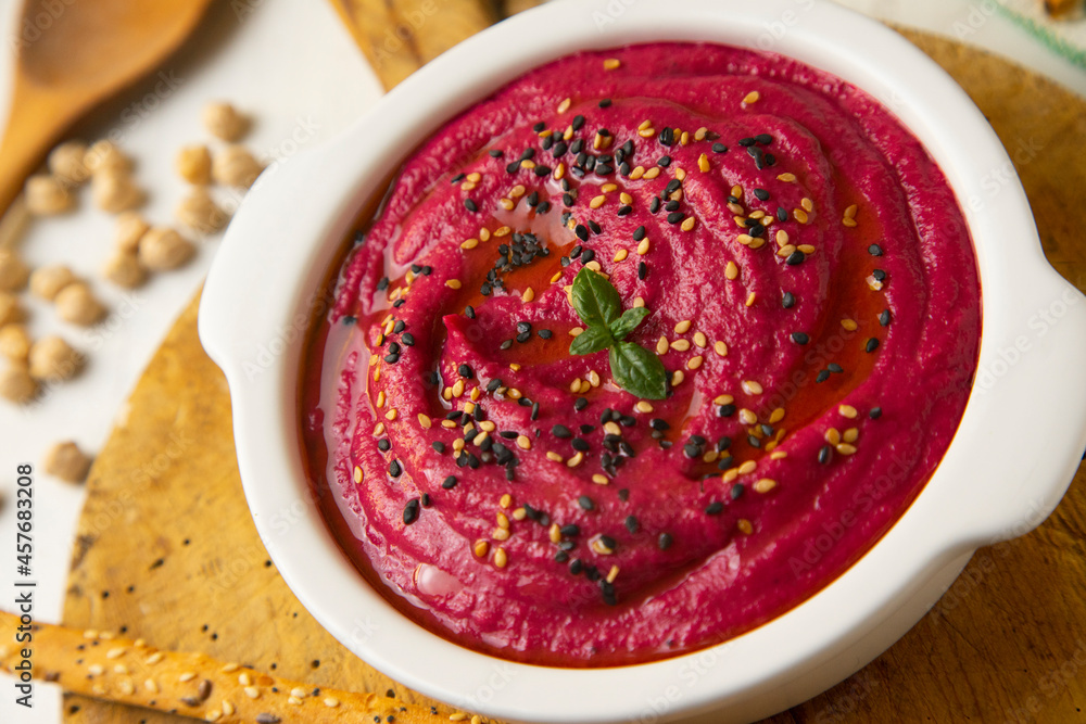 beet hummus with sesame sticks beet hummus with sesame sticks