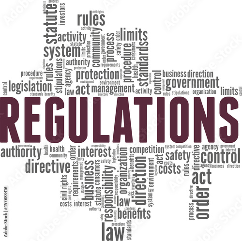 Regulations vector illustration word cloud isolated on white background.