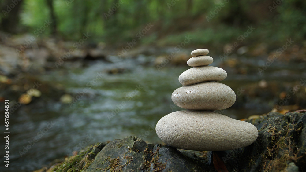 Zen stones water river forest nature relax background Zen stones water river forest nature relax background