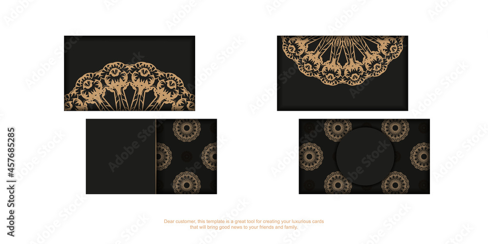 Black business card template with brown luxury ornament