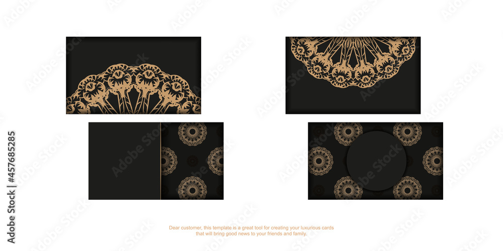 Fototapeta premium Black business card template with brown luxury ornament