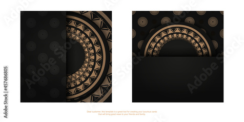 Black color brochure template with brown abstract pattern