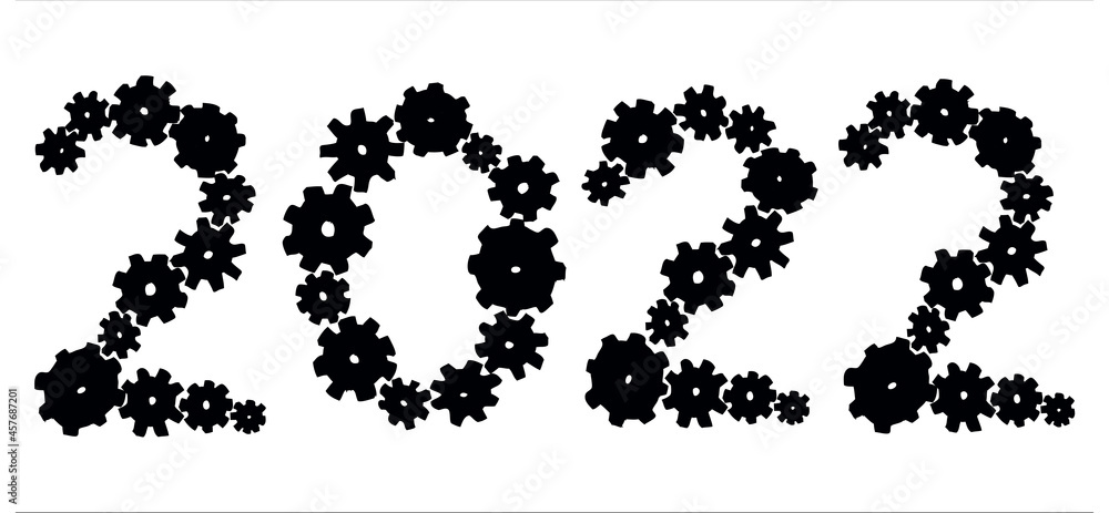 Vector cartoon new year gear wheels. Drawn in black ink on white background Vector cartoon new year gear wheels. Drawn in black ink on white background