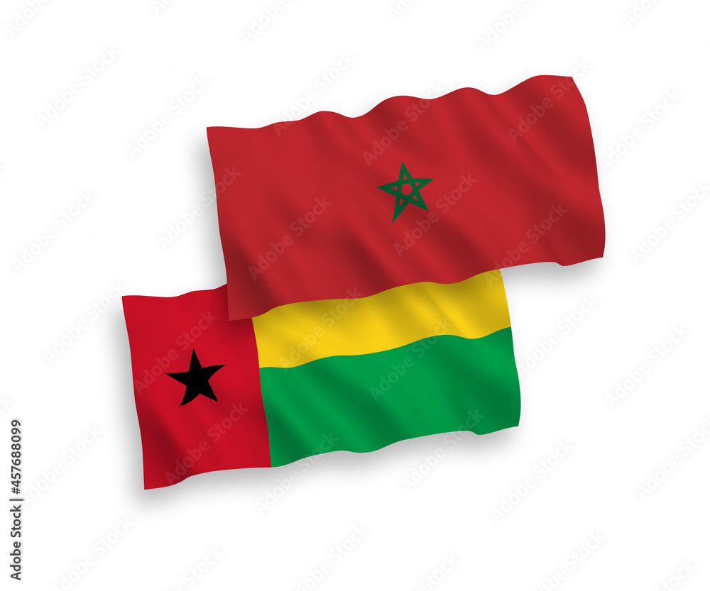 Flags of Republic of Guinea Bissau and Morocco on a white background Flags of Republic of Guinea Bissau and Morocco on a white background