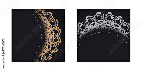 Black postcard with brown mandala ornament prepared for printing.