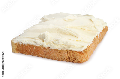 Toasted bread with cream cheese isolated on white