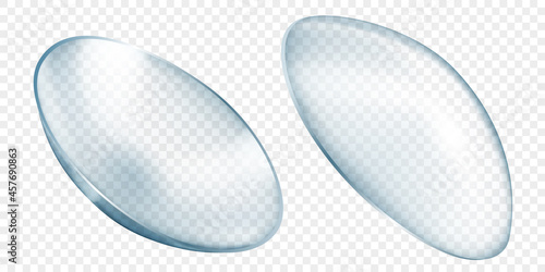 Realistic translucent contact lenses in gray color, isolated on transparent background