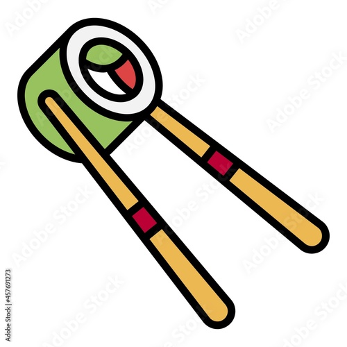 Sushi roll sticks icon. Outline sushi roll sticks vector icon color flat isolated
