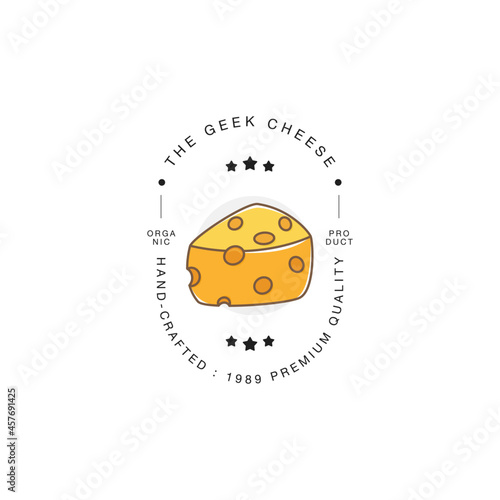 Cheese brand logo design, label and icon. Trendy logo template. Cheese icon for grocery, dairy, packaging and branding. Vector logotype design.
