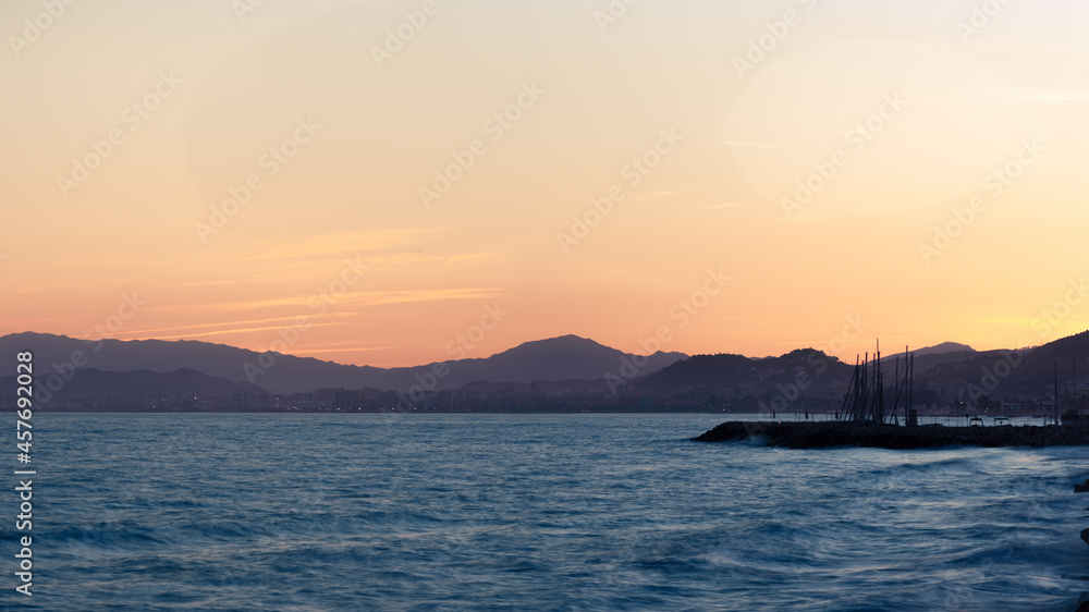 Málaga sunset with clear sky