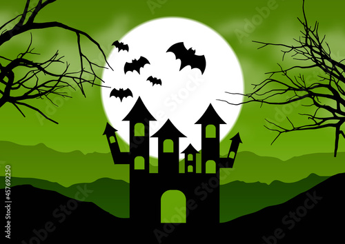 Halloween background with spooky house landscape