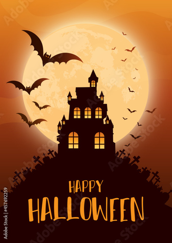 Halloween background with spooky haunted house