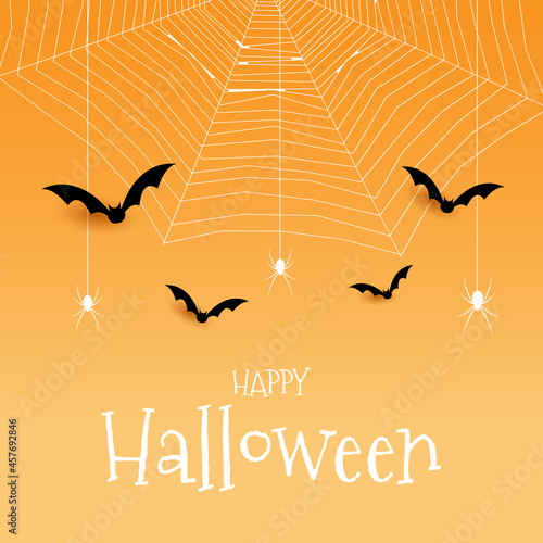 Halloween background with spiders bats and cobweb