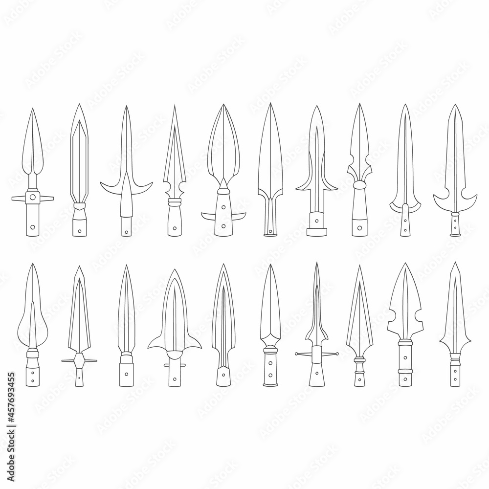 vector monochrome icon set with ancient spearhead for your project vector monochrome icon set with ancient spearhead for your project