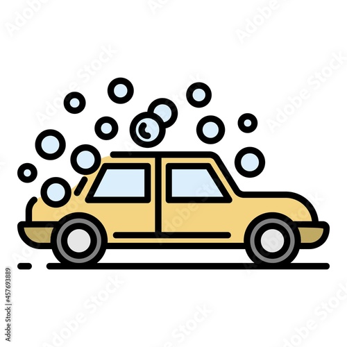 Car bubble wash icon. Outline car bubble wash vector icon color flat isolated