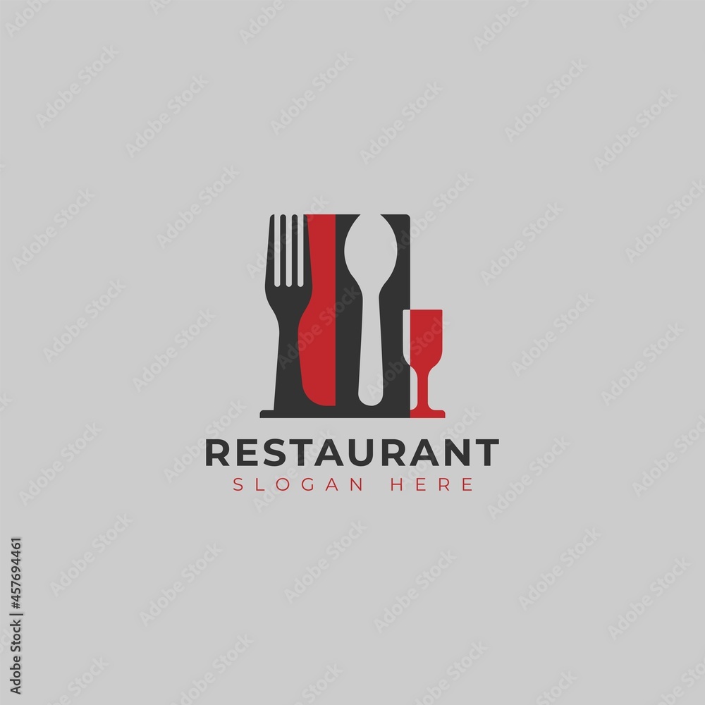 Fototapeta premium spoon, fork, knife, wine glass simple logo for restaurant