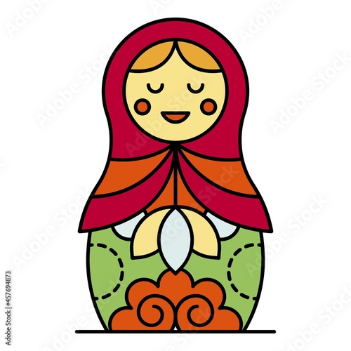 Russian nesting girl icon. Outline russian nesting girl vector icon color flat isolated