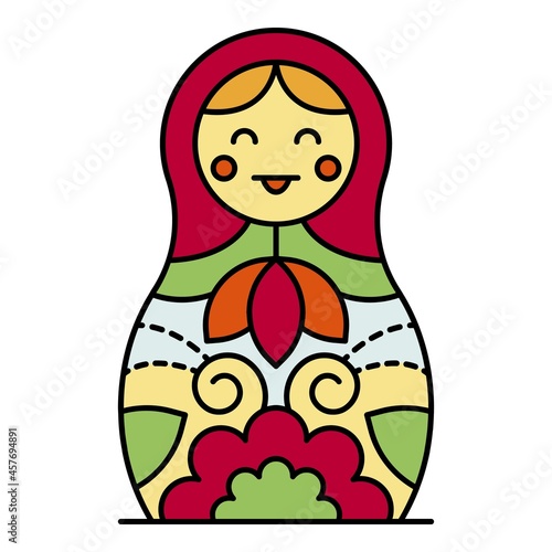 Smiling nesting doll icon. Outline smiling nesting doll vector icon color flat isolated
