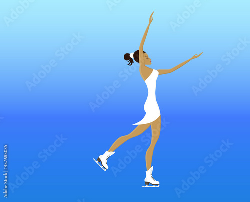Beautiful girl with ice figure skate shoes on skating rink isolated icon. Vector illustration.