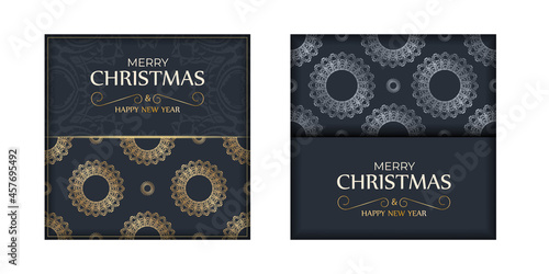 Festive Brochure Happy New Year in dark blue with vintage gold ornament