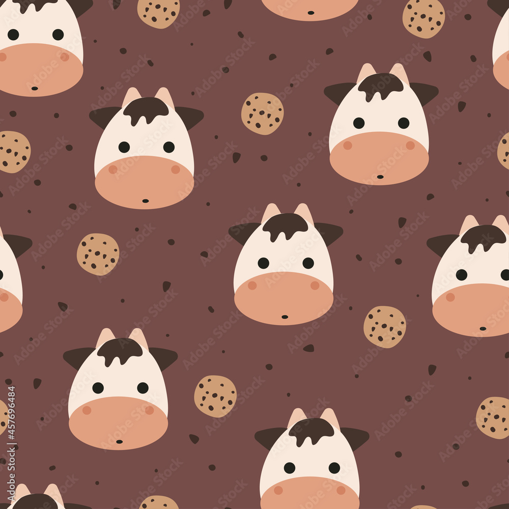 Seamless pattern with cute cartoon cows for fabric print, textile, gift wrapping paper. colorful vector for textile, flat style Seamless pattern with cute cartoon cows for fabric print, textile, gift wrapping paper. colorful vector for textile, flat style