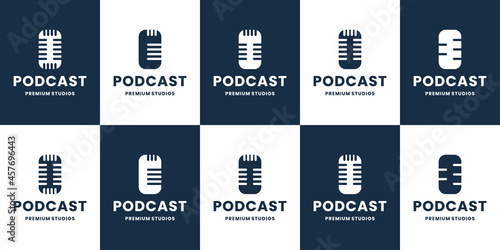 bundle podcast flat logo design vector collection