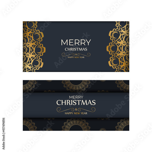 Festive Brochure Merry christmas dark blue with abstract gold pattern