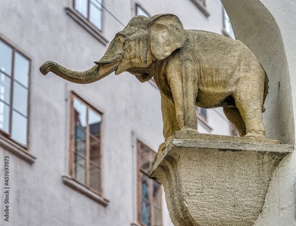 Elephant on a facade downtown Graz