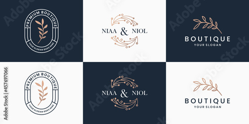 Set of hand drawn logotypes. vintage emblem for beauty minimalist logo template.