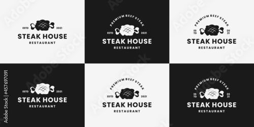 vintage steak house logo design template for restaurant