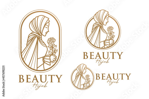 beauty hijab gold woman logo template