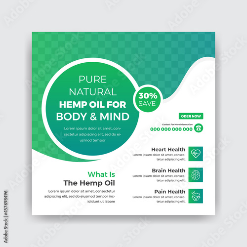 Hemp product social media post & CBD oil social media post Or Square Web Banner Template Hemp Product Square Flyer Template Design
