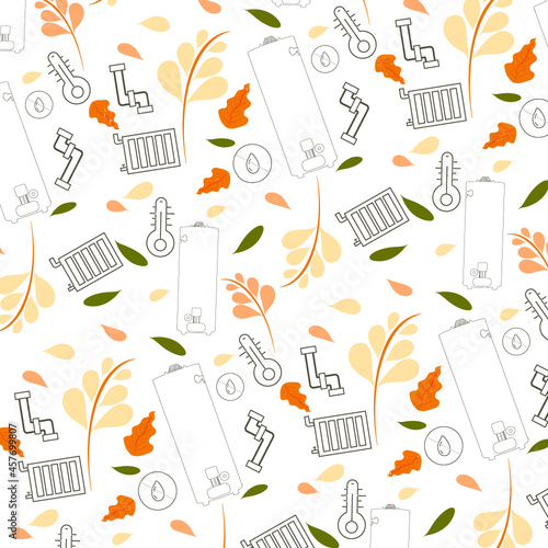thanksgiving construction tools and leaves seamless pattern