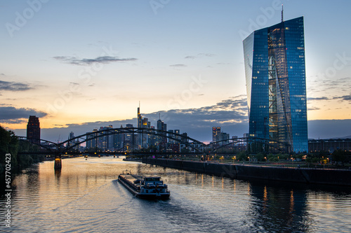 Frankfurt Skyline and ECB Tower at blue hour 3 photo