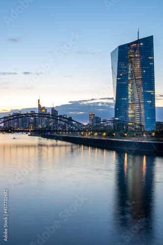 Frankfurt Skyline and ECB Tower at blue hour 2