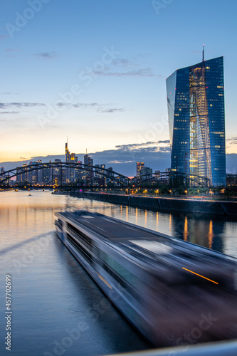 Frankfurt Skyline and ECB Tower at blue hour 1