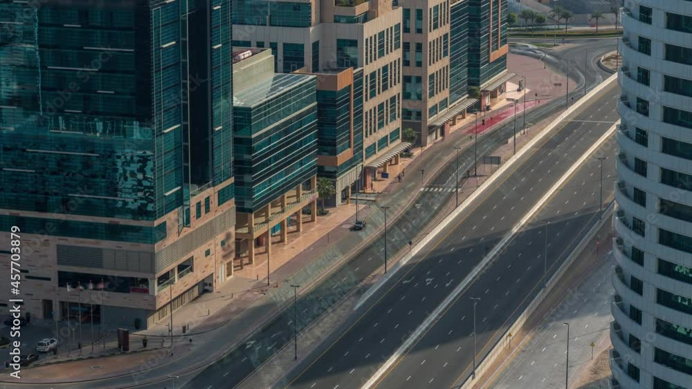 Bay Square district timelapse with mixed use and low rise complex office buildings located in Business Bay in Dubai Bay Square district timelapse with mixed use and low rise complex office buildings located in Business Bay in Dubai