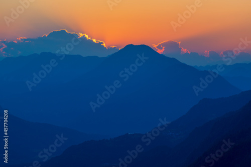 Blue mountains at the sunset.