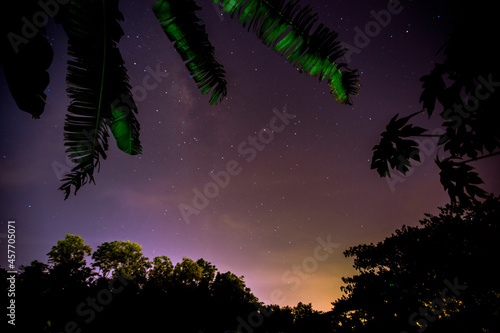 Abstract background of celestial stars, blurred wallpaper of the Milky Way at night, is a natural beauty. Seen during the time of the season