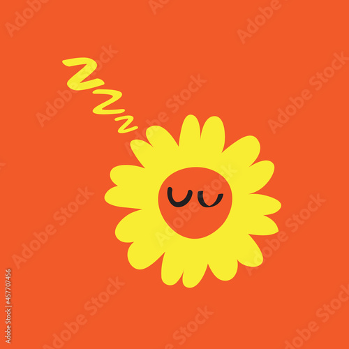 A Cute Hand Drawn Sunflower - Amazing cute minimalist vector sleeping sunflower character suitable for app, sticker, children book, clip art, decoration, animation, design asset and illustration