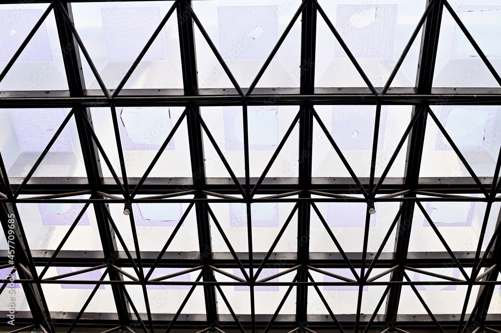 Steel Roof Structure protruding from the building to prevent rain in front of a building in Thailand. Steel Roof Structure protruding from the building to prevent rain in front of a building in Thailand.