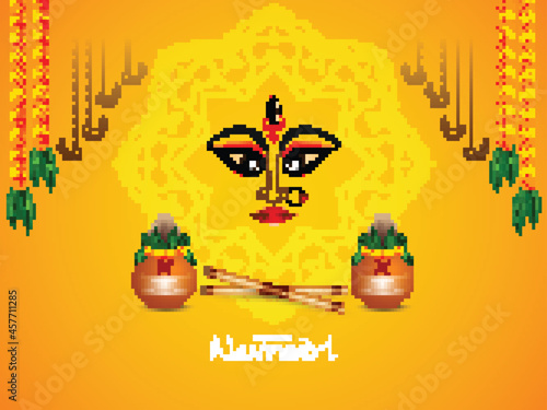 Happy Navratri festival background with kalash and dandiya