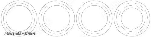 Circular, concentric segmented circles, rings. Abstract geometric circle. Spiral, swirl, twirl. Random rotation circles
