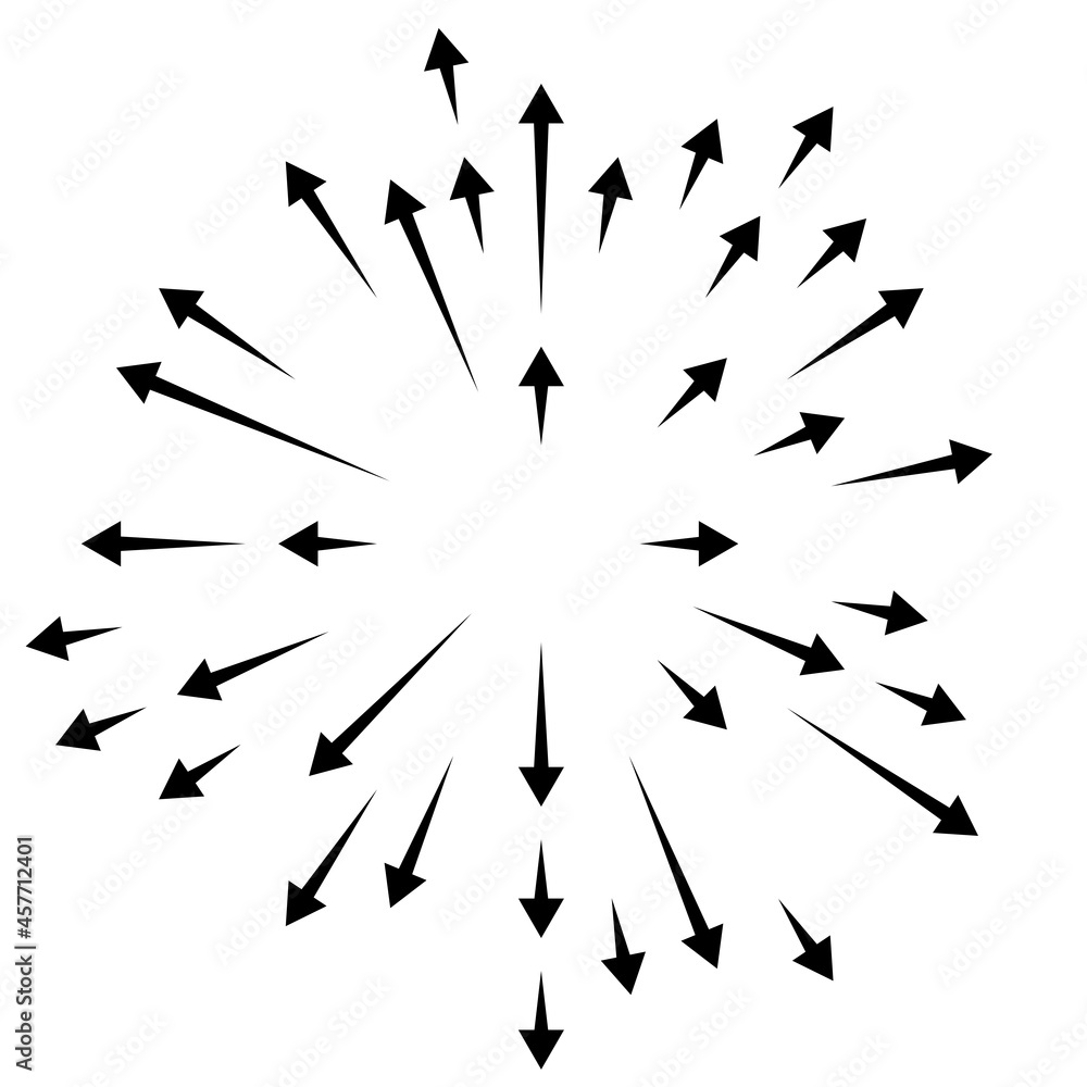 Arrows pointing outwards. Radial, radiating arrows Arrows pointing outwards. Radial, radiating arrows