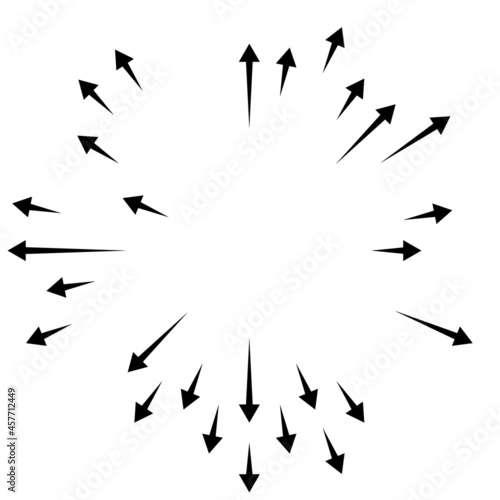 Arrows pointing outwards. Radial, radiating arrows