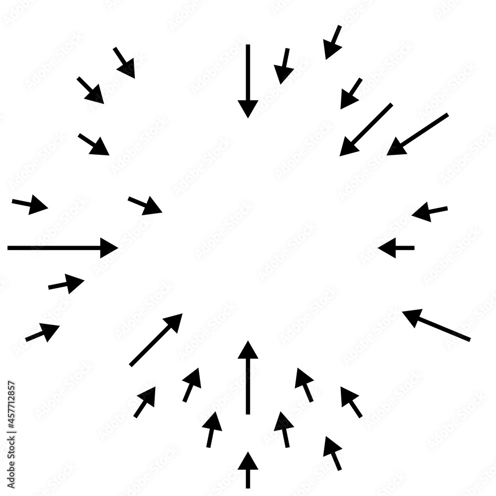 Arrows pointing inward. Radial, radiating arrows, pointers Arrows pointing inward. Radial, radiating arrows, pointers